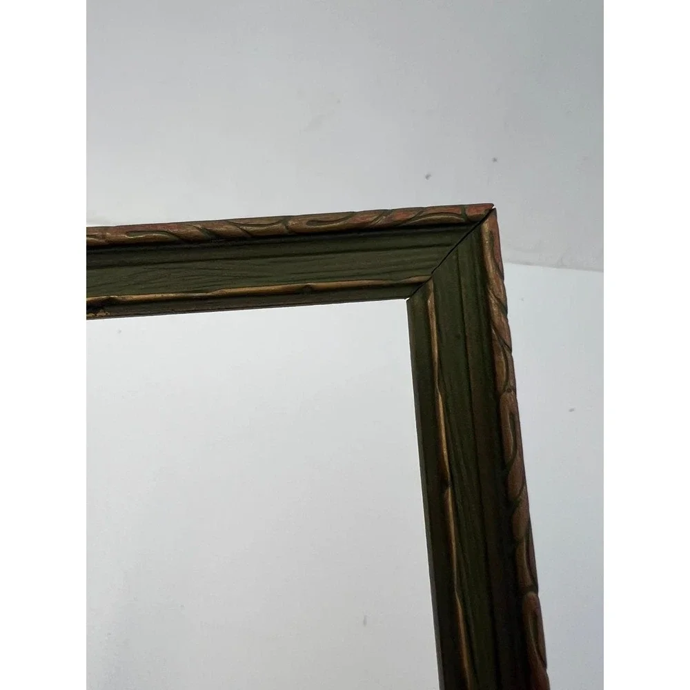 Vintage Art Deco Green Gold Wood Picture Frame 9x12 Nouveau Carved Trim Gilted